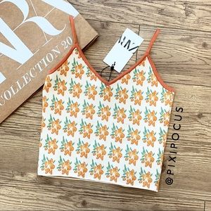 NWT ZARA Jacquard Knit Floral Top